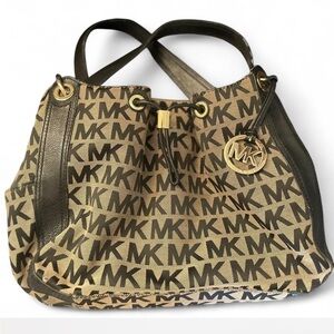 Michael Kors Tan and Black Logo Shoulder Bag